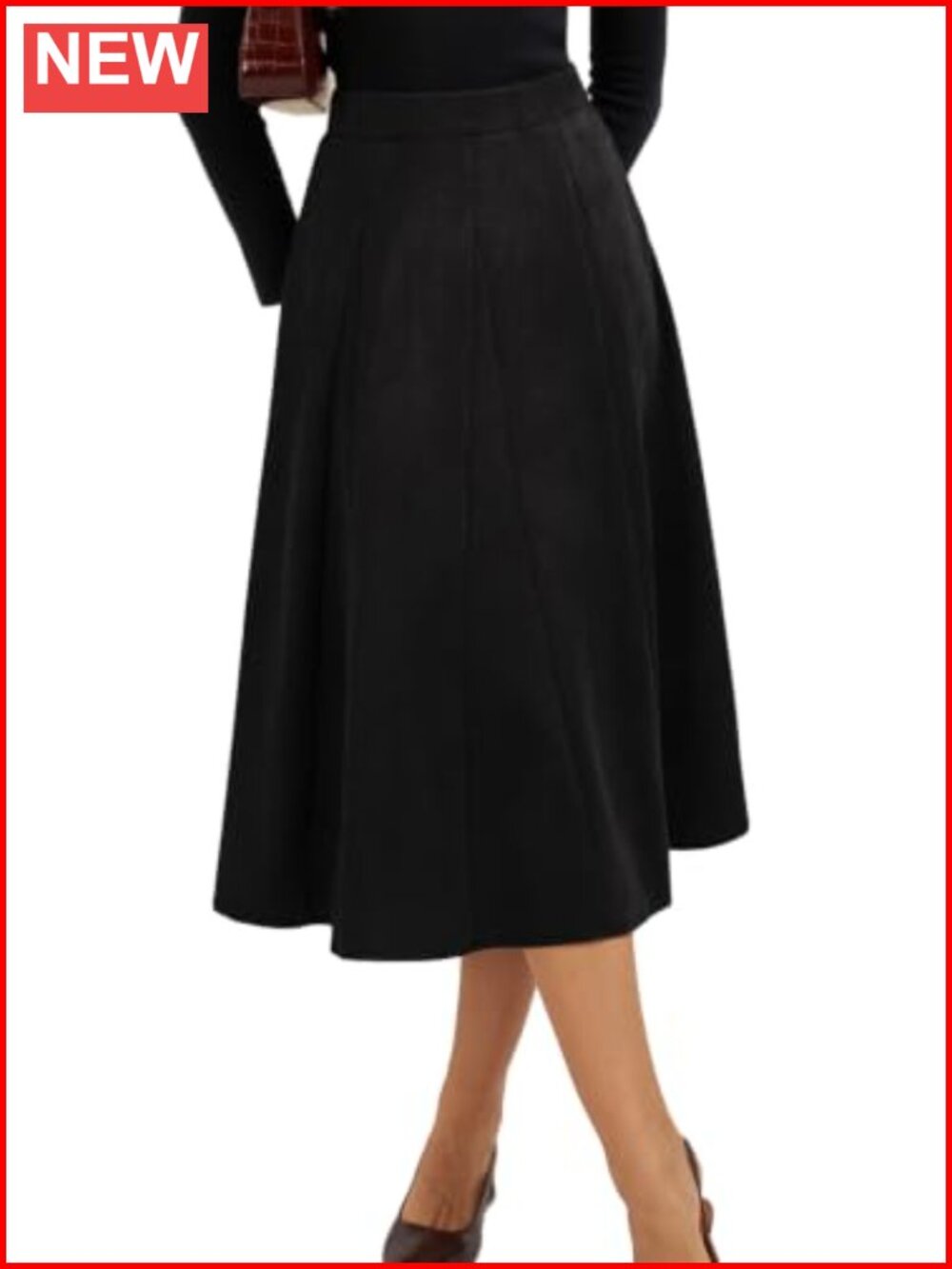 High Waisted A-Line Midi Skirt Faux Suede